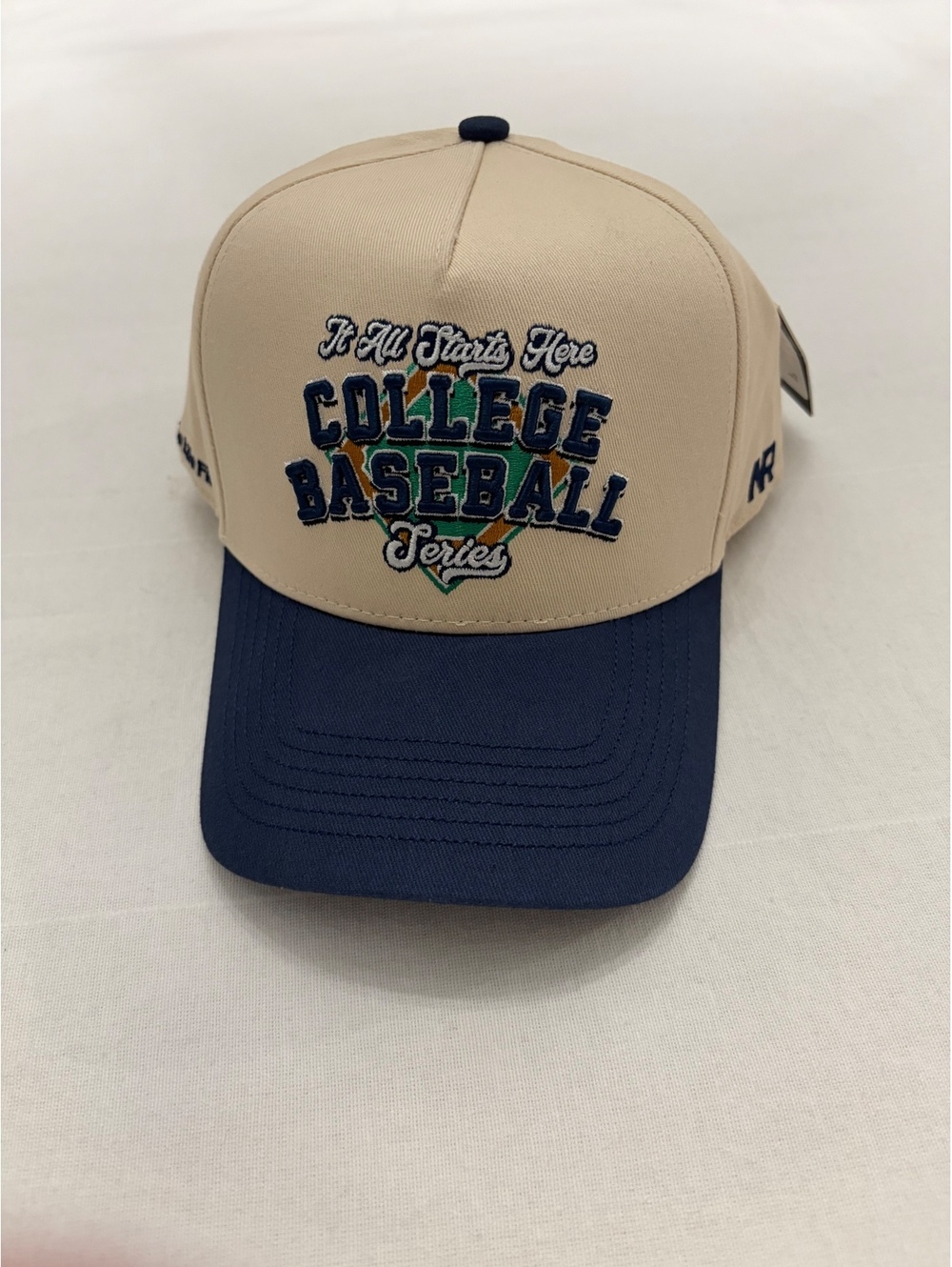 No Rivals College Baseball Series Globe Life Field Cream Navy Snapback Hat NWT